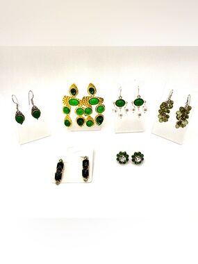 Vintage & Now Lot of Green Gemstone Cluster Earrings - Elegant Women's Jewelry